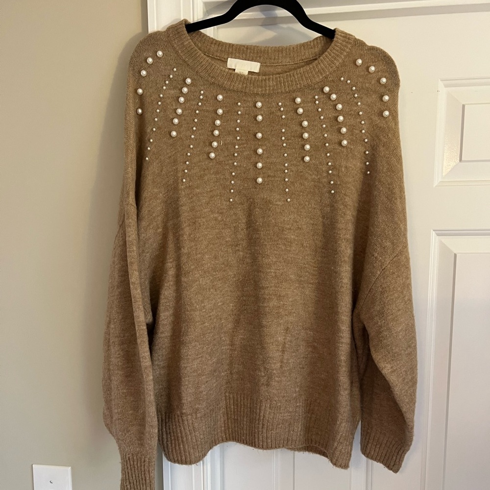 H&M Carmel Sweater with Pearls Size XL